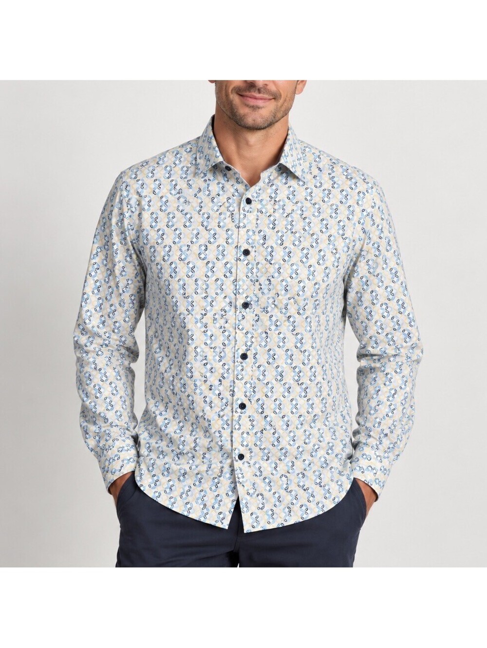 Jos A Bank Traveler Geometric Button Down Shirt Mens XL Tailored Fit Stretch